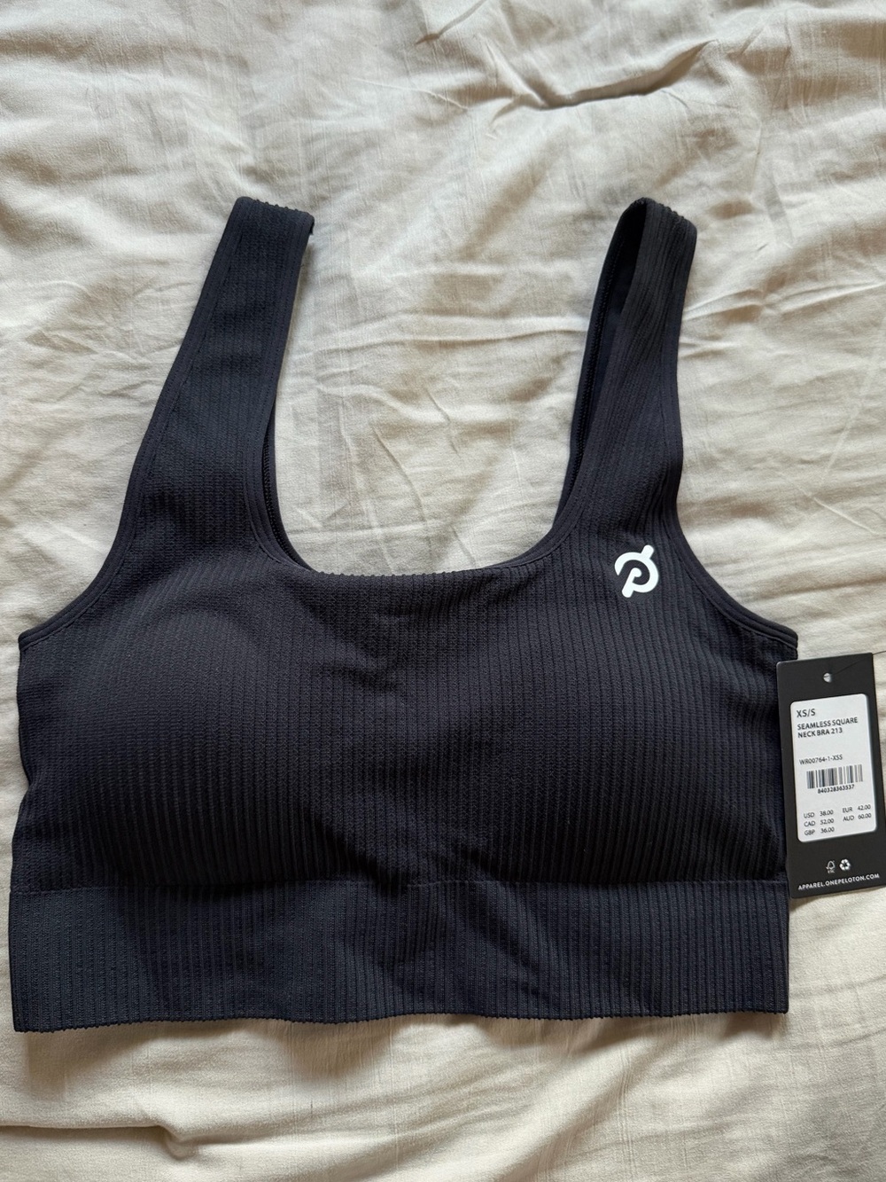 Peloton Black Ribbed Stretch Sports Bra with Logo